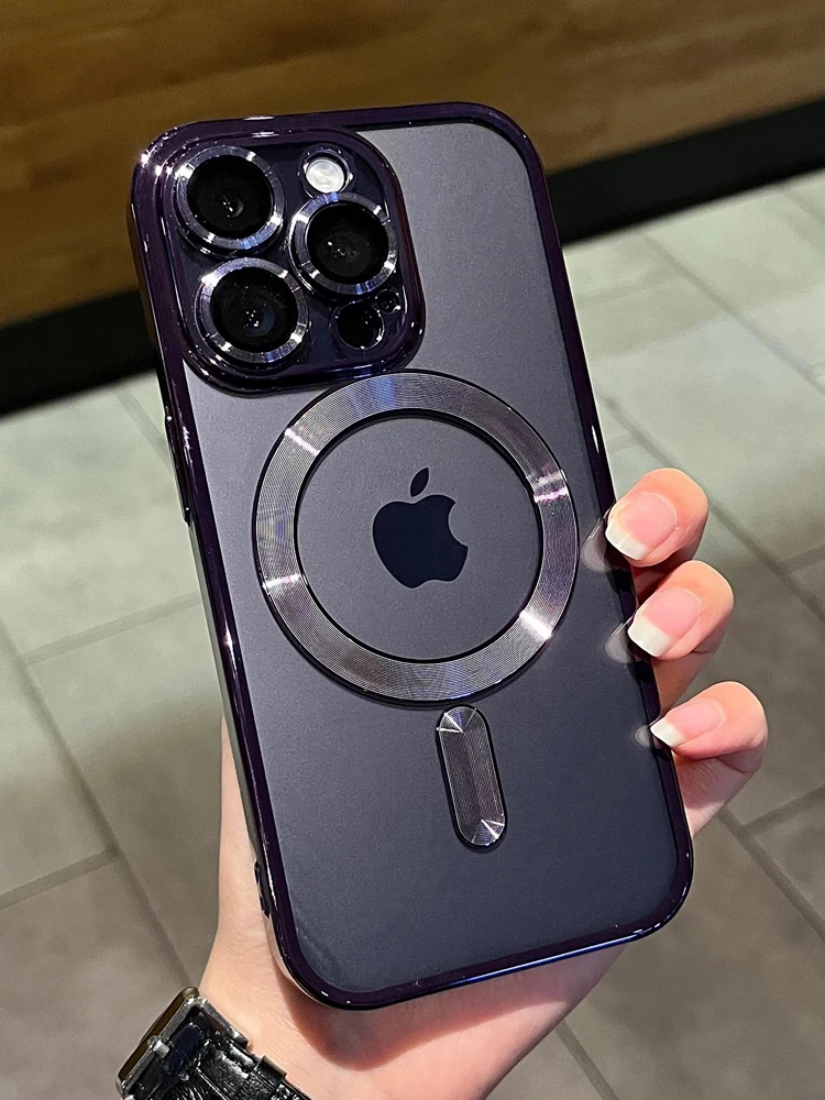 Luksusowe, przezroczyste etui z magnetycznym powłoką do bezprzewodowego ładowania Magsafe iPhone 11 12 13 14 15 16 17 Pro Max Air Plus, odporne na wstrząsy. — zdjęcie 2
