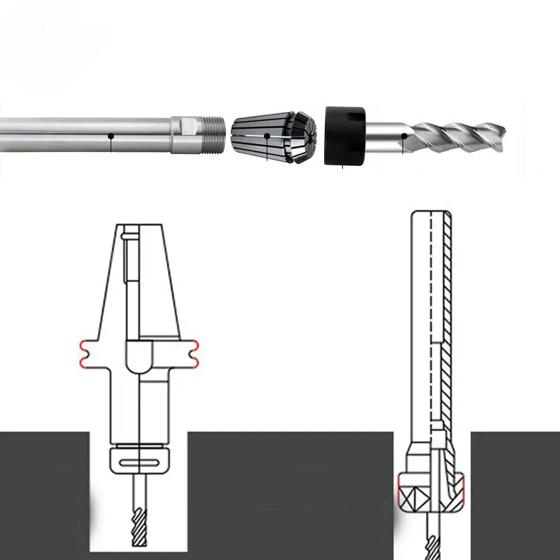 ER Extension Rod C8 C10 C12 C16 C20 C25 C32 C40 ER8 ER11 ER16 ER20 ER25 ER32 ER Collet Chuck CNC Milling Lengthen Turning Tool