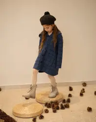 Clearance sale Discount AS Big discount kids Knitting thicken coat Blue Plaid for boys and girls family matching clothing