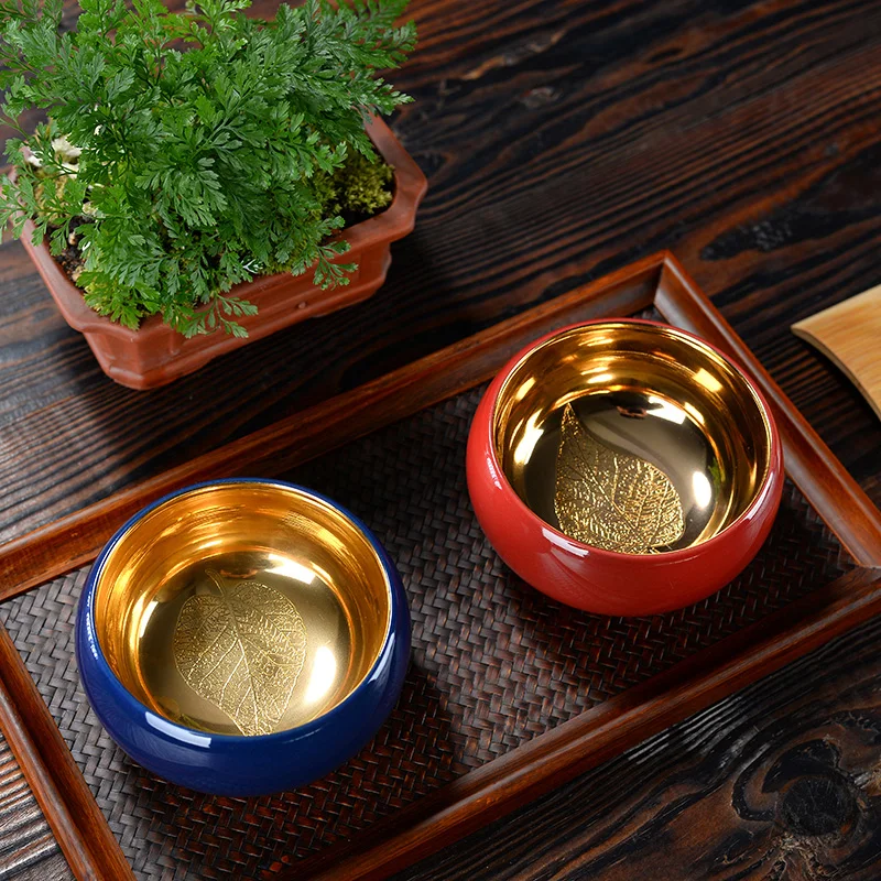 Gold cup pure gold tea cup ceramic liner gold cup Kung Fu tea set