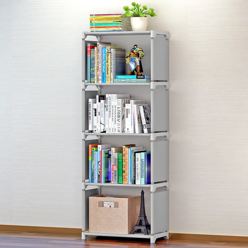 4 Layer Storage Shelf Simple Bookcase Organizers with Steel Tubes Modern Student Floor Bookshelf Sundry Racks Small Garment Clos