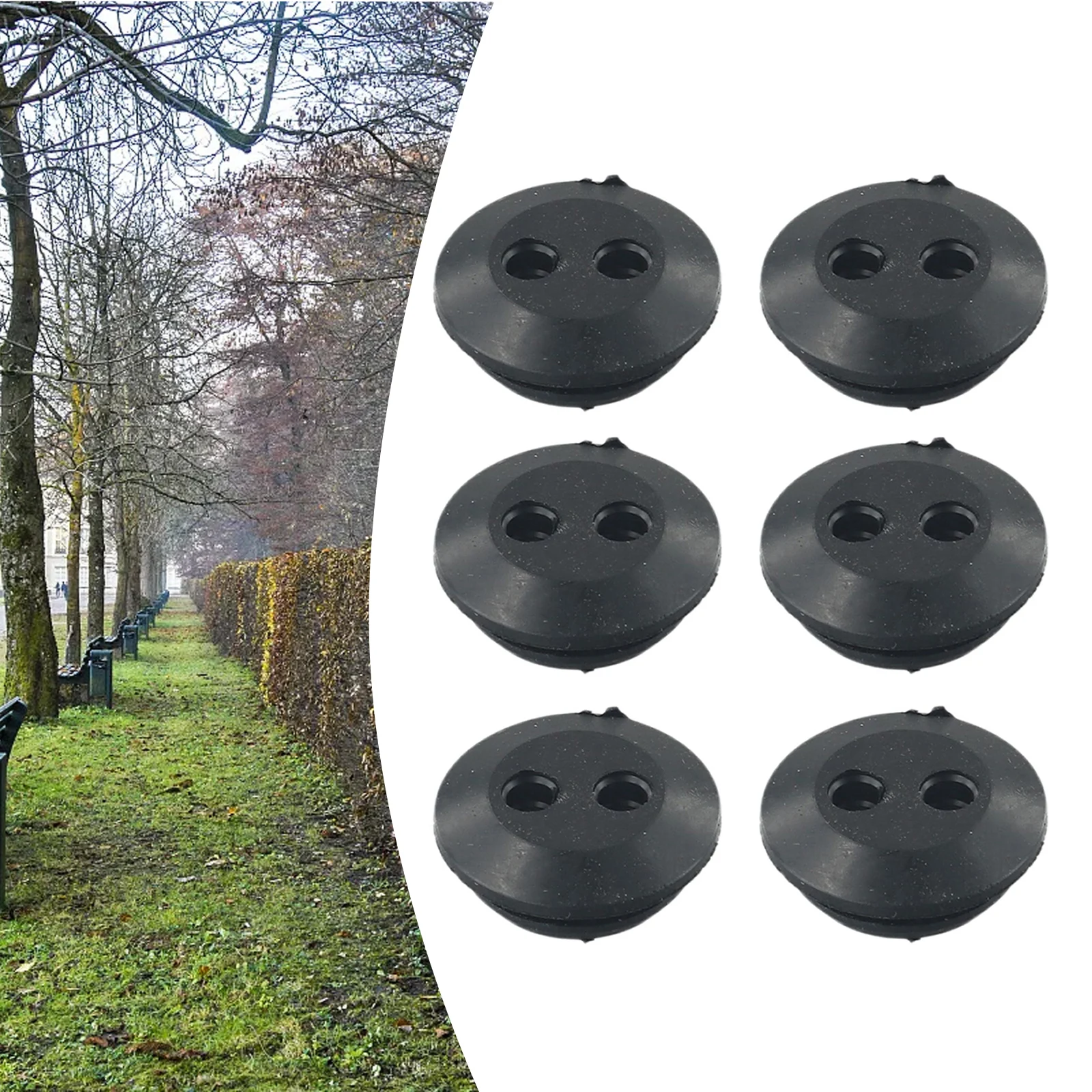 Reliable Set of Six Rubber Grommets with Dual Hole Design Perfectly Suited for Fuel Tank Applications in Garden Tools