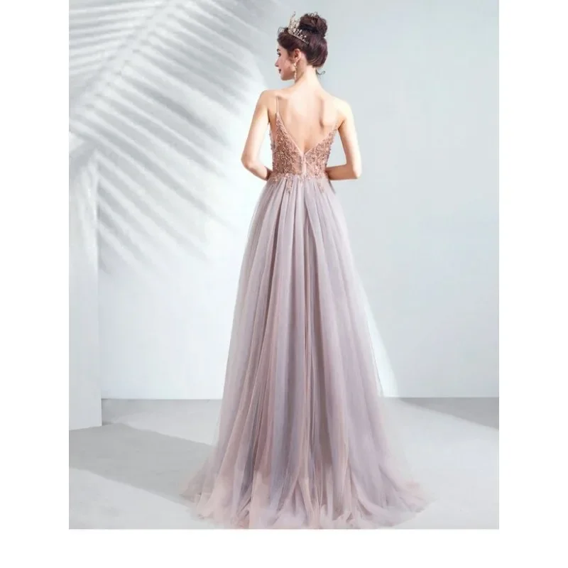 New Women's Summer Mint Green Square Collar Flower Embroidered Evening Dress Fashion Forest Light Luxury Host Performance Dress