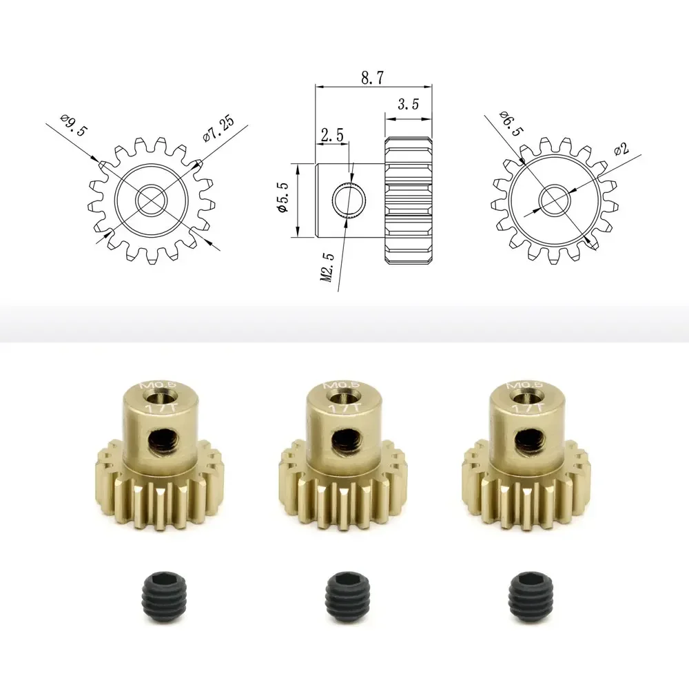 M0.5 2mm Shaft Aluminum Pinion Gear 13T-26T 14T 16T 18T 20T 22T 24T 0.5M for 1/28 1/24 RC Mini Car 2WD Buggy Brushless Motor Kit