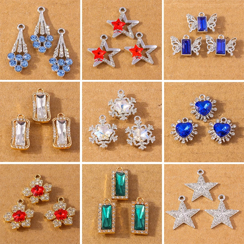 10 Stück Kristall-Schneeflocken-Charms, Stern-Anhänger für Schmuckherstellung, Ohrringe, Halskette, Armband, DIY-Zubehör, Zubehör