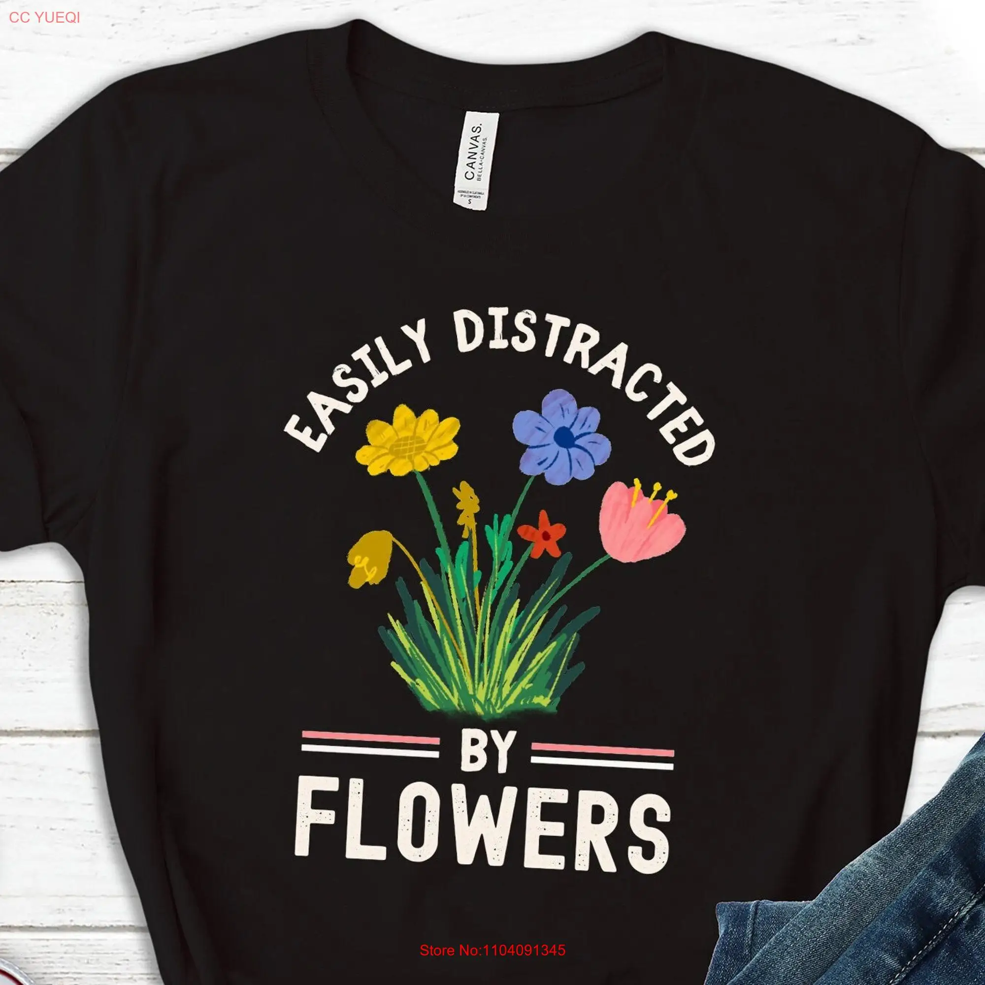 Flower T Shirt Girl Botanical SweaT Wildflowers Gardening s Easily Distracted By Garden long or short sleeves