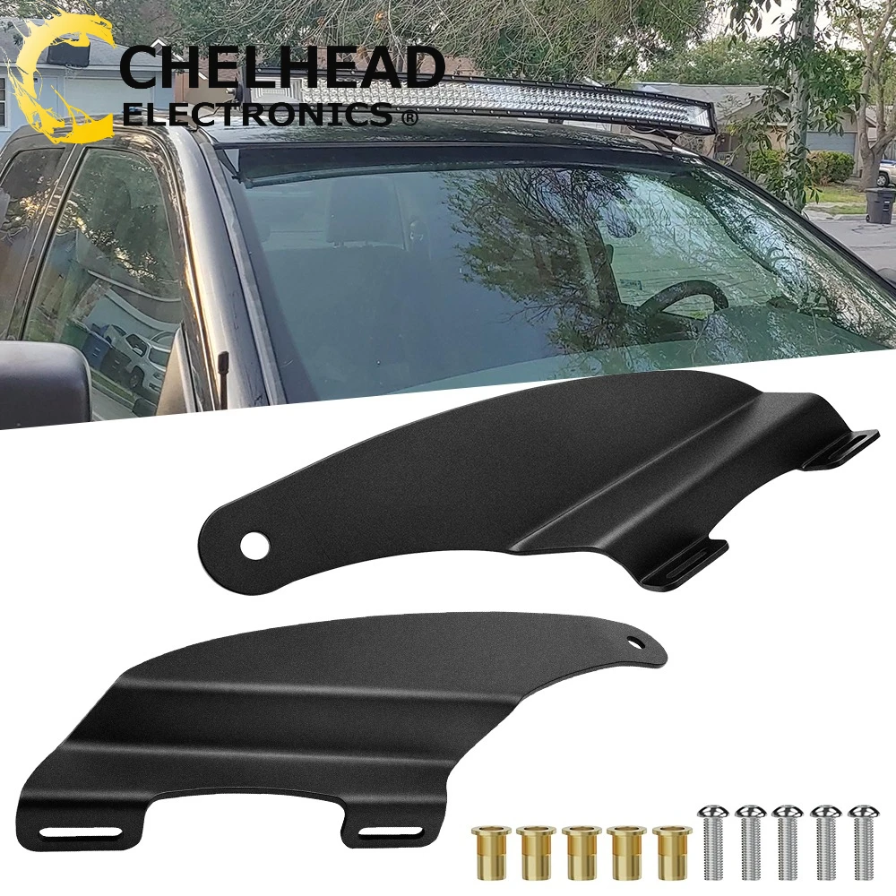 A Pair of 52-inch arched LED light mounting brackets, metal installation on windshield top cab bracket, suitable for Dodge RAM