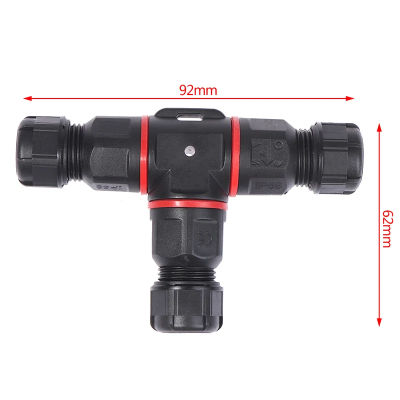 IP68 Waterproof connector T Shape 3 Pin 250V 24A Cable Wire Gland Sleeve connect