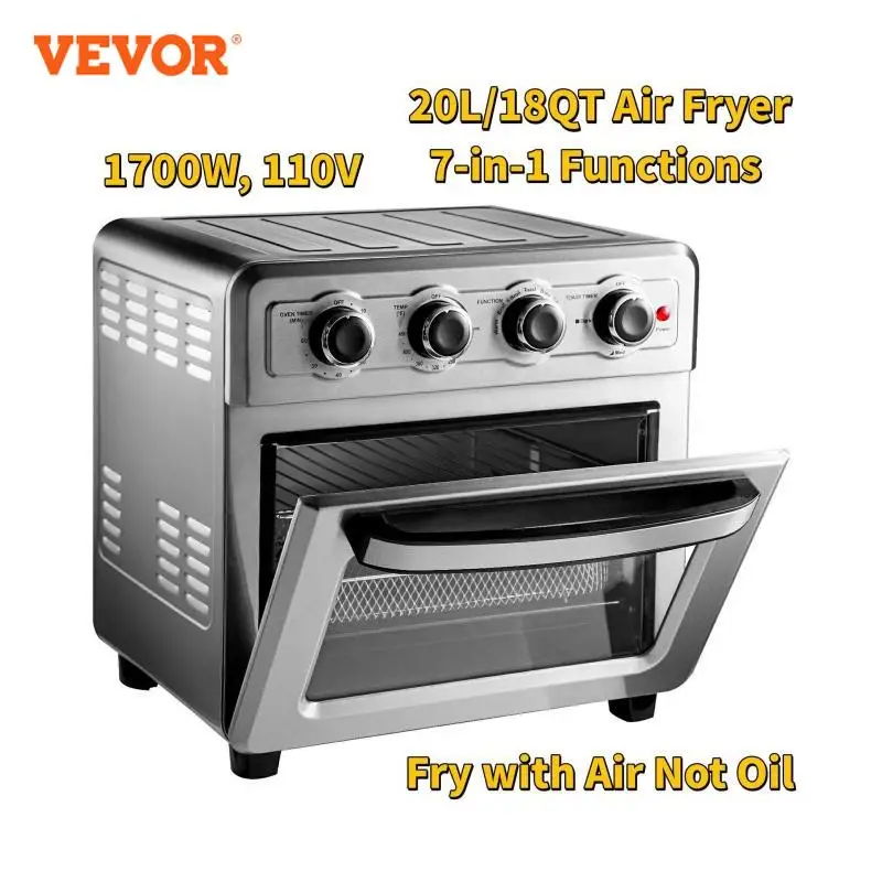 VEVOR 다기능 스테인리스 스틸 에어 프라이어, 예열, 굽기, 토스트, 베이킹 프라이용, 컨벡션 오븐, 오일 프리, 20L, 18QT