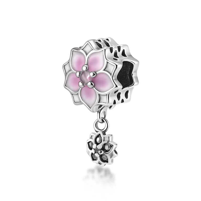 Hot Sale Pink Crystal & Enamel Charms Beads Fit Original European Bracelet,Flower,Heart-shaped,Silver Plated Women Jewelry Gifts view 4