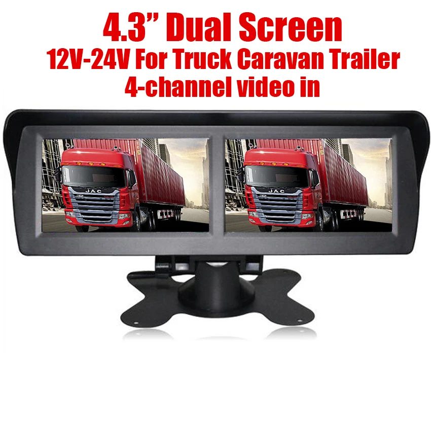 4.3 Inch LCD Car Rear View Monitor Dual Screen Display 4ch Video in 12-24v for Backup Camera Truck Car RV SUV Van