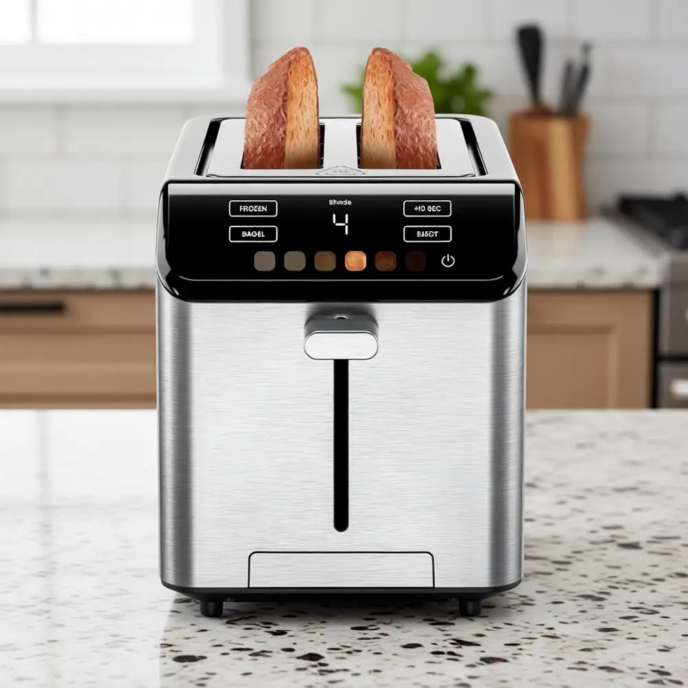 

Тостер на 2 ломтика, 6 уровней поджаривания, сенсорное управление, широкие слоты для толстых хлебов и багелей, +10 секунд, съемный лоток для крошек