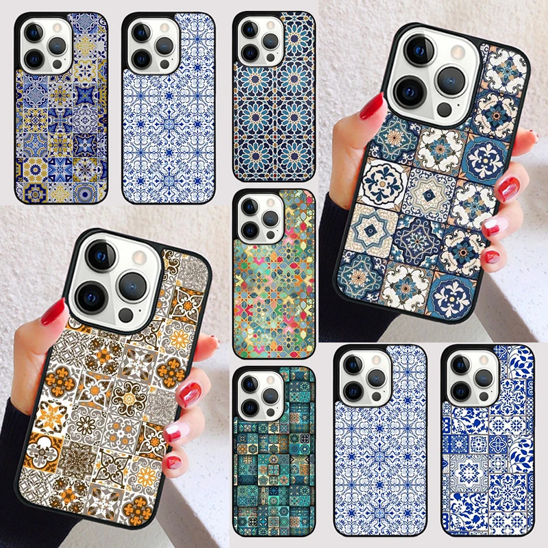 Boho Tile Mosaic Aesthetic cover For iPhone 15 16 13 12 11 14 Pro Max Mini Max SE 2020 7 8 15 16 Plus Phone Case