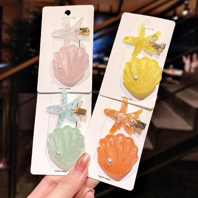 2PCS Fashion Starfish Shell Duckbill Hair Clips Cute Decorative Hairpins for Girls Party Cosplay Hair Accessories
