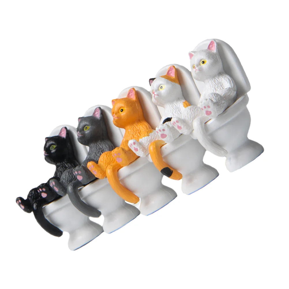 5 Pcs Toilet Cat Mini Model Dashcams for Cars Tiny Cats Cartoon Ornament Desktop Decor Container