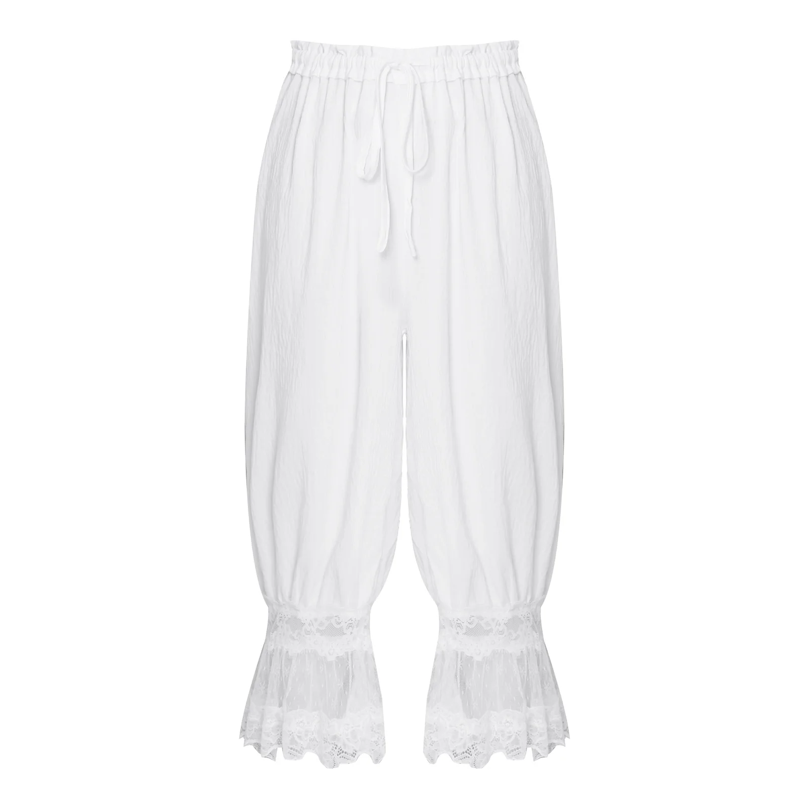 Women's Lace Trim Bloomers Pant Loungewear Elastic Waist with Drawstring Loose Harem Pants Medieval Pirate Pantaloons Midi Pants