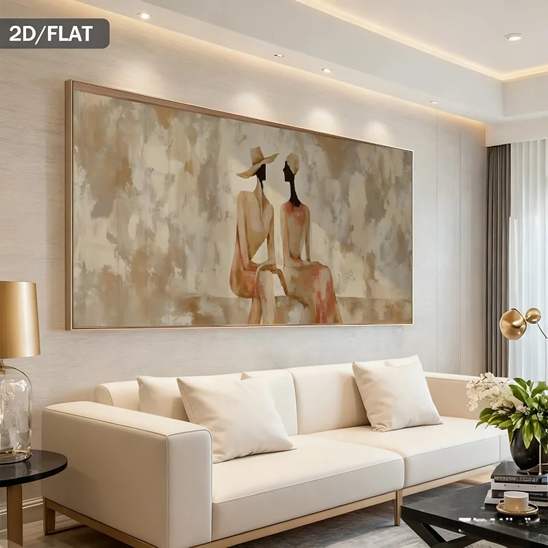 2D Flat Modern Abstract Couple Canvas Wall Art - Unframed Minimalist Neutral Canvas Prints for Living Rooms, Bedrooms Decoration