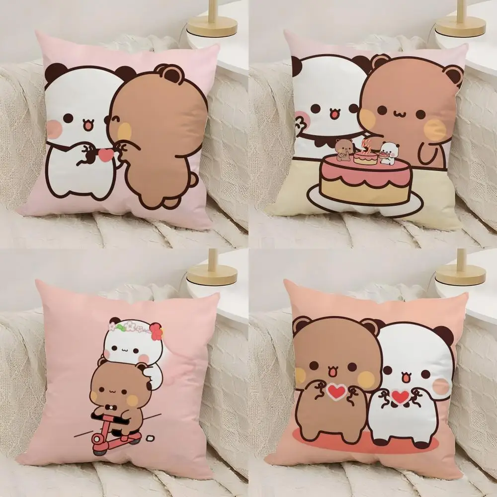 Panda B-Bubu D-Dudu Cushion Cover Silky Short Plush Double-Sided Printed Pillow Case for Sofa All Seasons Home Decor Gift