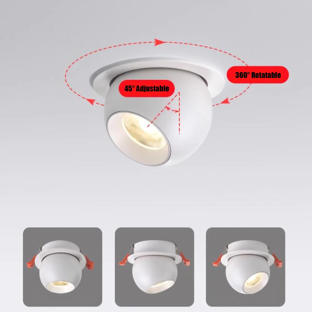 Embedded Dimmable COB LED Downlights 9W 12W 15W 20W 360° Rotation LED Ceiling Spot Lights AC85~265V Background Wall Lighting