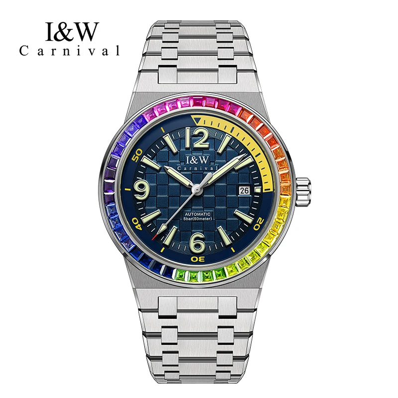 Carnival Brand Bumblebee Colored Diamond Bezel Series High-End Mechanical Watch Men Luxury Sapphire Imported Movement Watch Mens