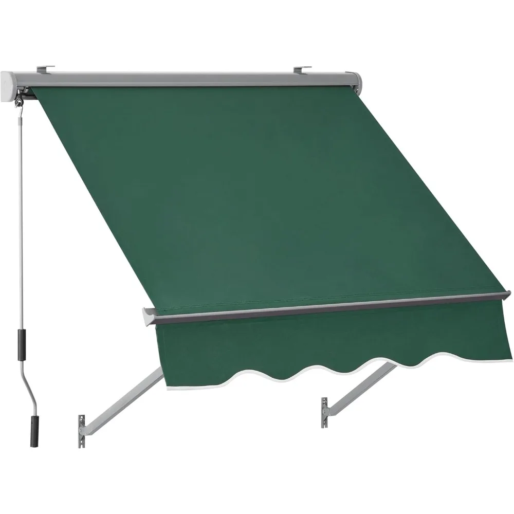 

Patio Window Awnings 63", Fully Assembled Manual Retractable Sunshade Canopy for Windows & Doors (Dark Green, 65"x80")