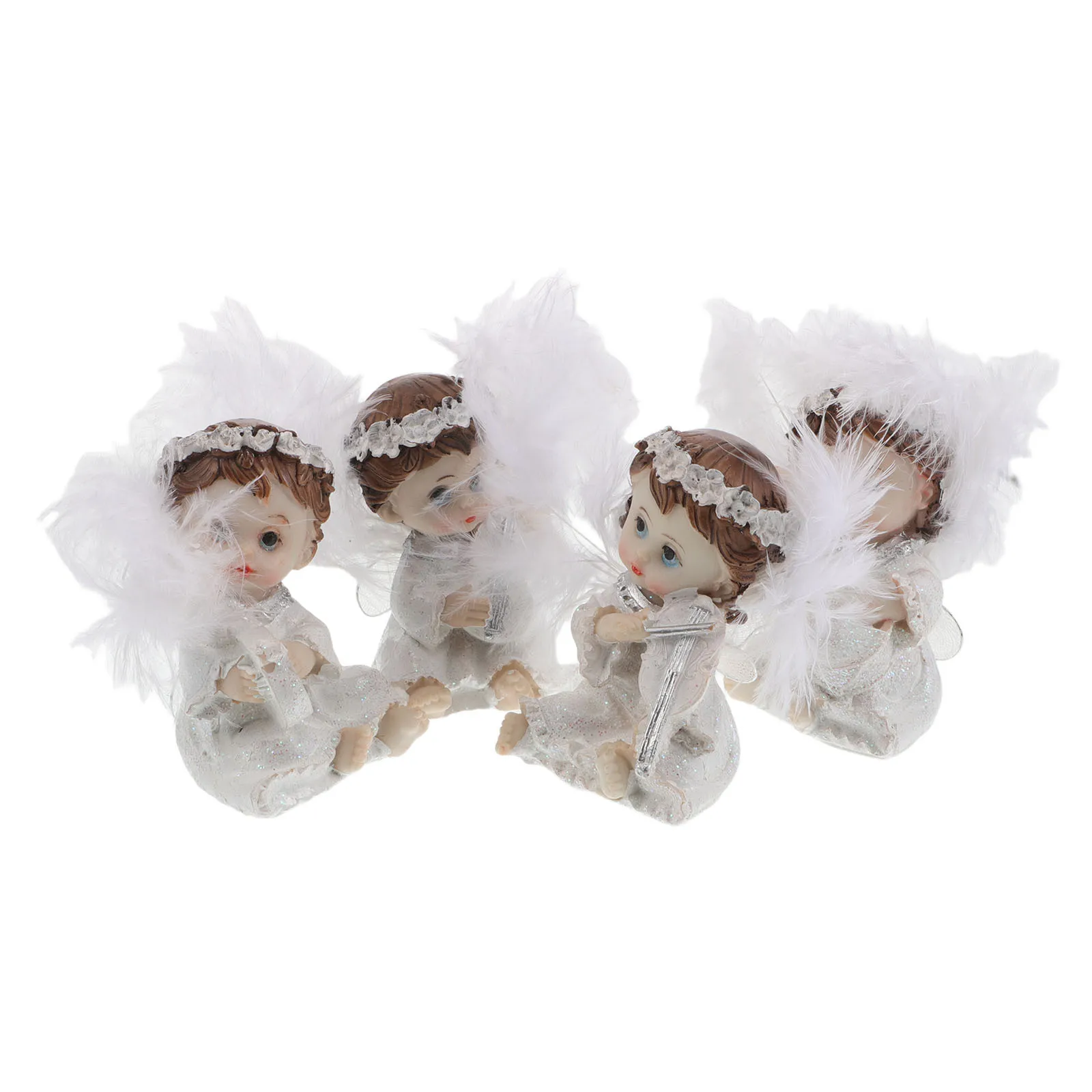 

4Pcs Small Musician Angel Ornaments Resin Cherub Band Figurines Furry Wings Home Decor Party Festivals Cherub Ornaments