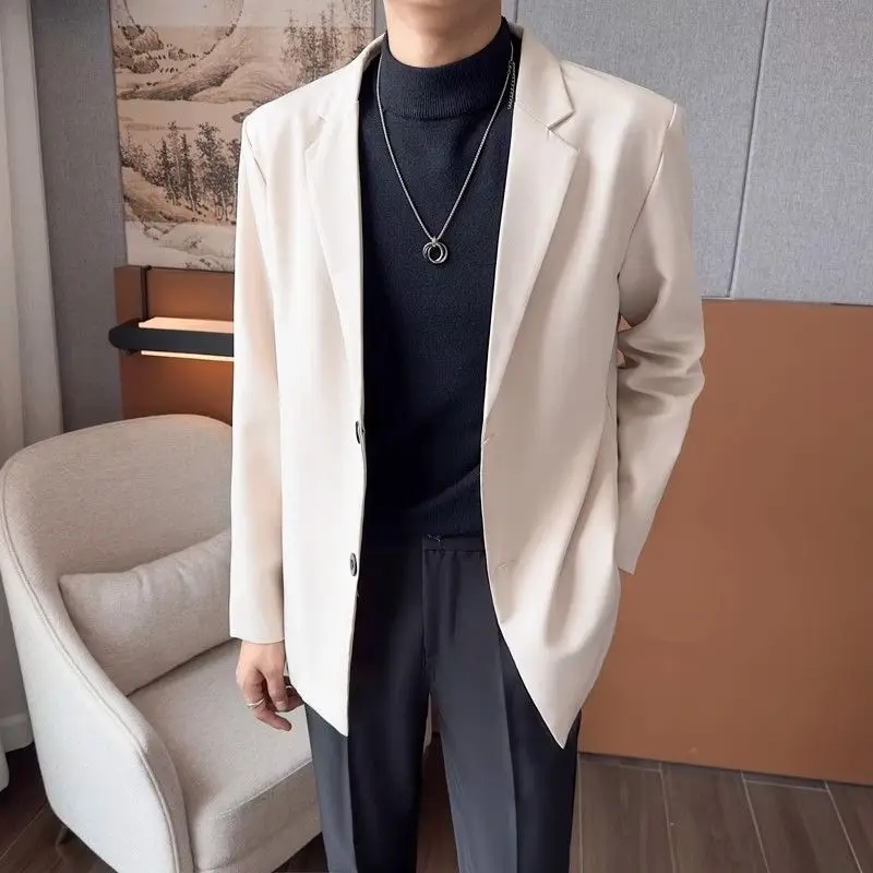 

Single Breasted Coats Spring Autumn Simple Fashionable Jacket for Men Korean Style Clothes Handsome Casual Man Suits and Blazers