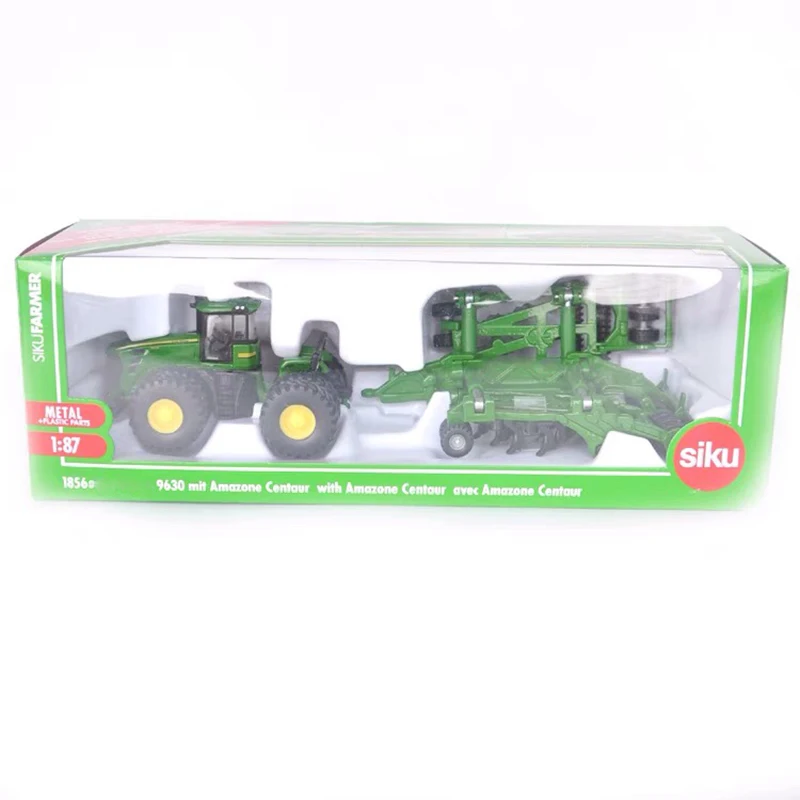 Diecast 1:87 Scale SIKU 1856 9630 Double Wheel Tractor with Soil Tiller and Plow Alloy Toy Car Collection Gift