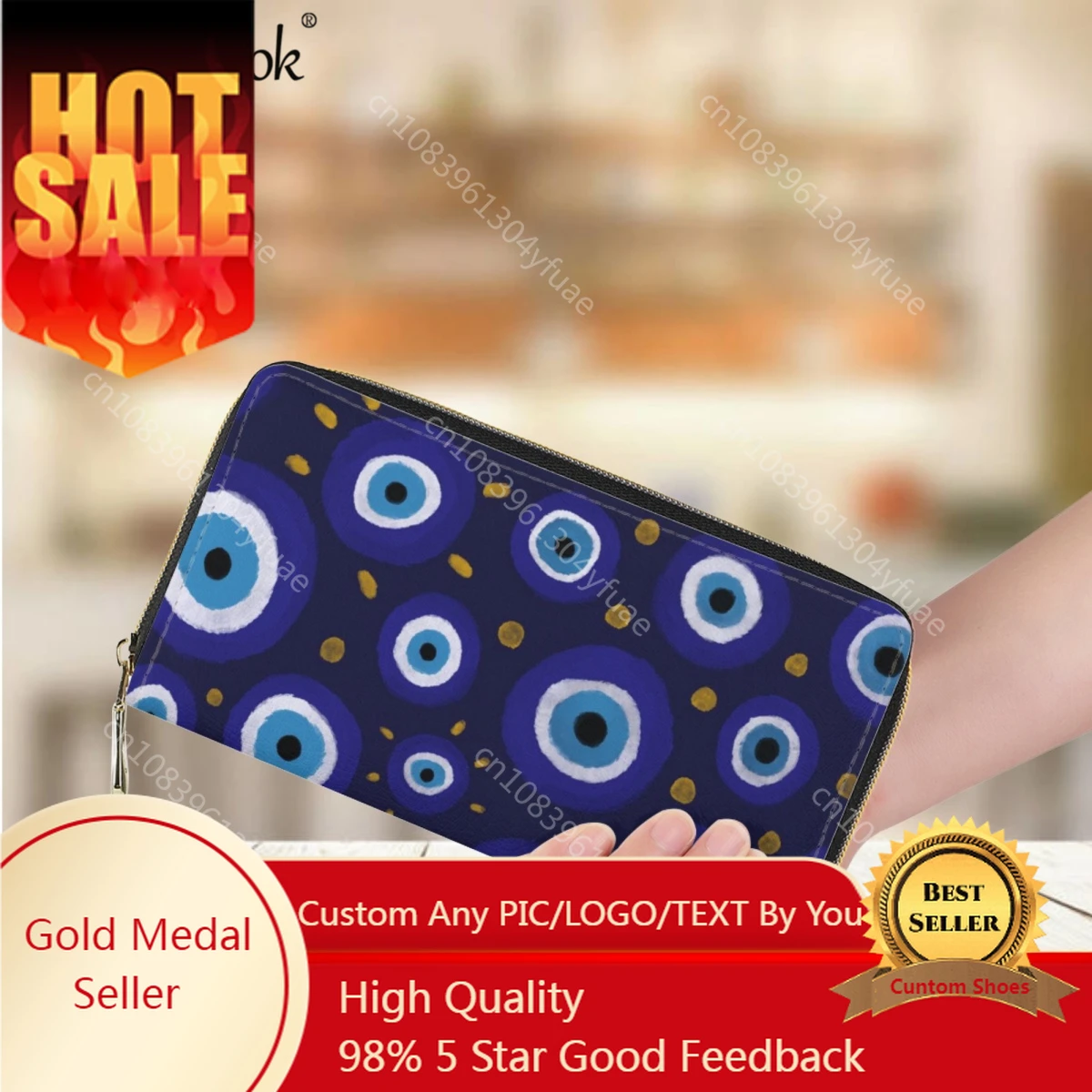 

Jackherelook New Navy Blue And Aqua Nazar Evil Eye Long Wallet for Women Fashion Trendy Leather Purse Business Bank Card Holder