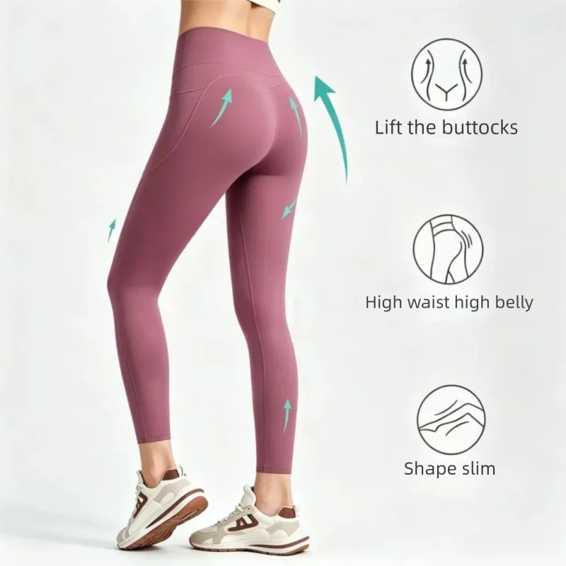 Yoga-Leggings mit hoher Taille und Taschen, Damen Scrunch Butt Lifting Bauchkontrolle Kompressions-Fitness-Strumpfhose – Detail 5