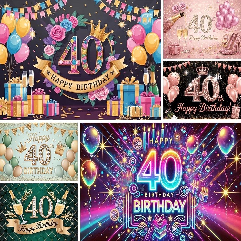 

Forty Years Old Birthday Party Decoration Backdrop 40th Birthday Pink Gold Balloon Background Photographs Studio Banner Supplies