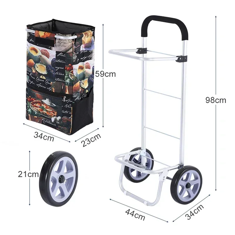 2023 New Large Capacity Household Buy Vegetables Oxford Cloth Tie Rod Portable Folding Shopping Hand Cart with Wheels Vogue