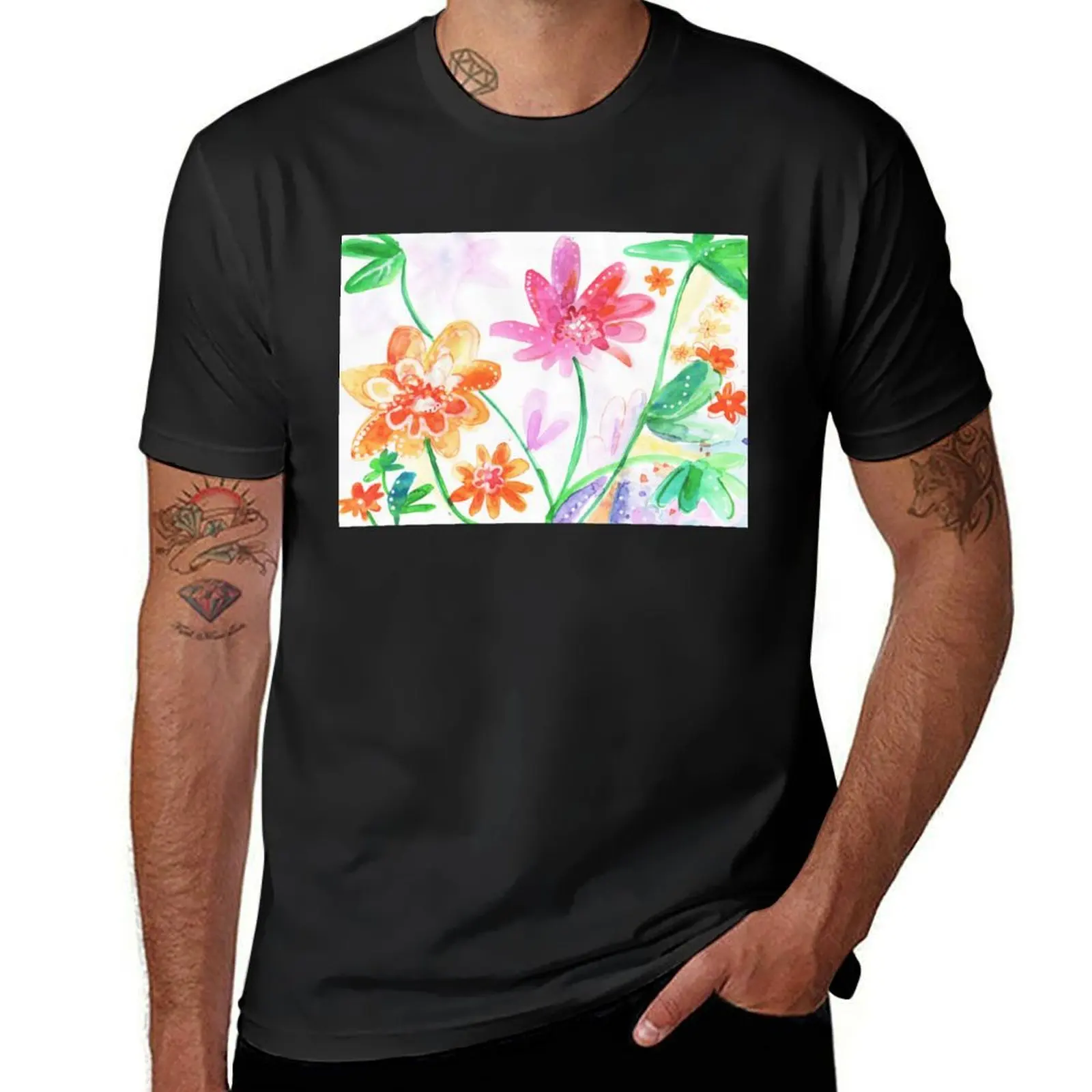 

Floral watercolor T-Shirt cute tops blanks quick drying t shirt for men