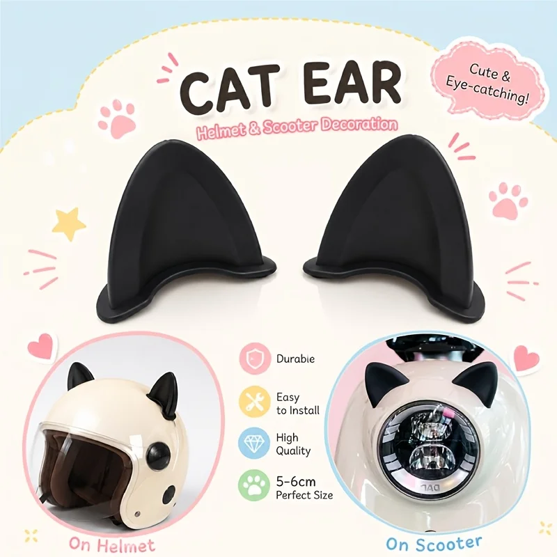 2Pairs Black 3D Cat Ear Decorations, Helmet & Electric Vehicle Ornaments, Practical Cycling Accessories
