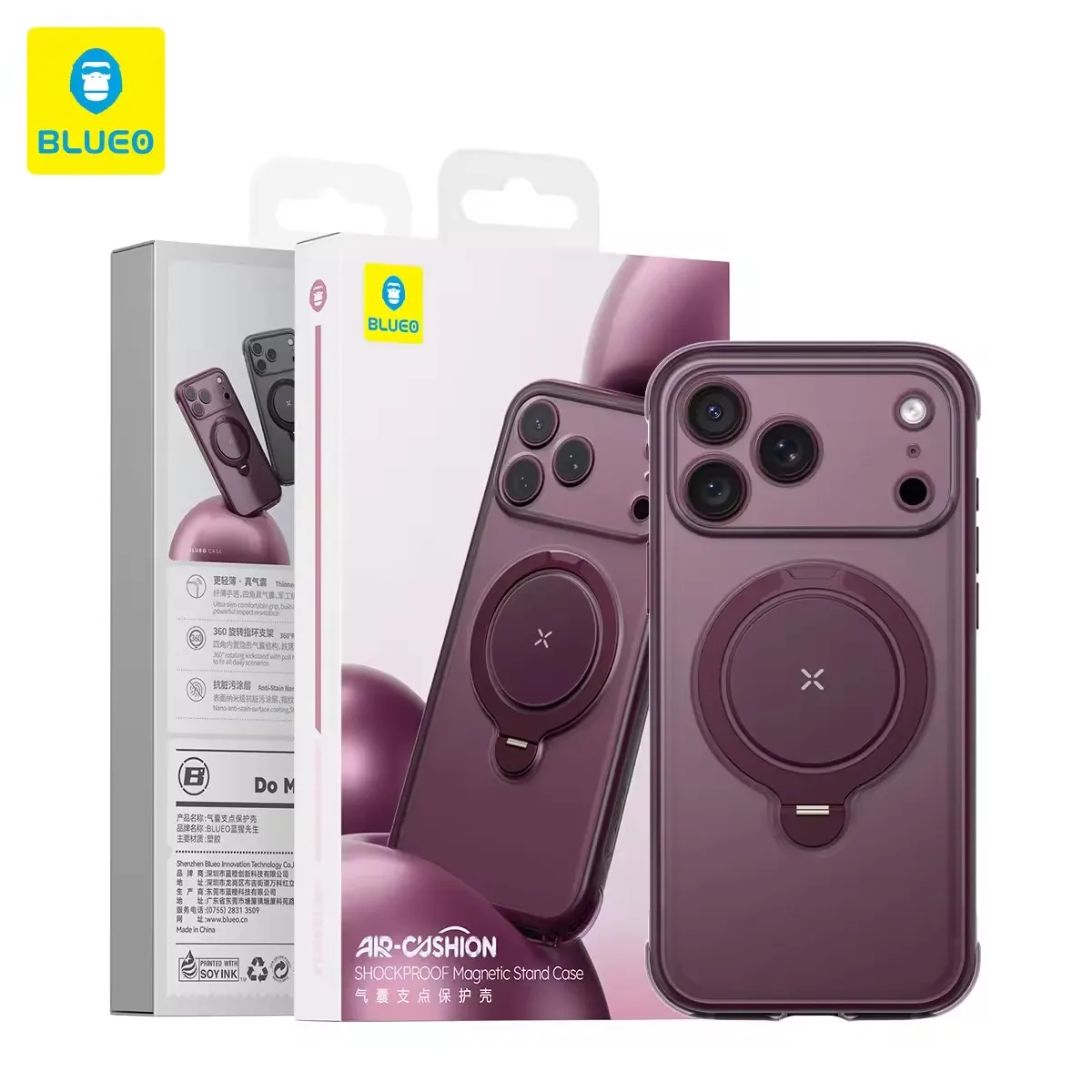 Original BLUEO For Iphone 18 Pro Max Case TPU+PC Air-Cushion Magnetic Stand Holder Case for Iphone 18 Pro Case