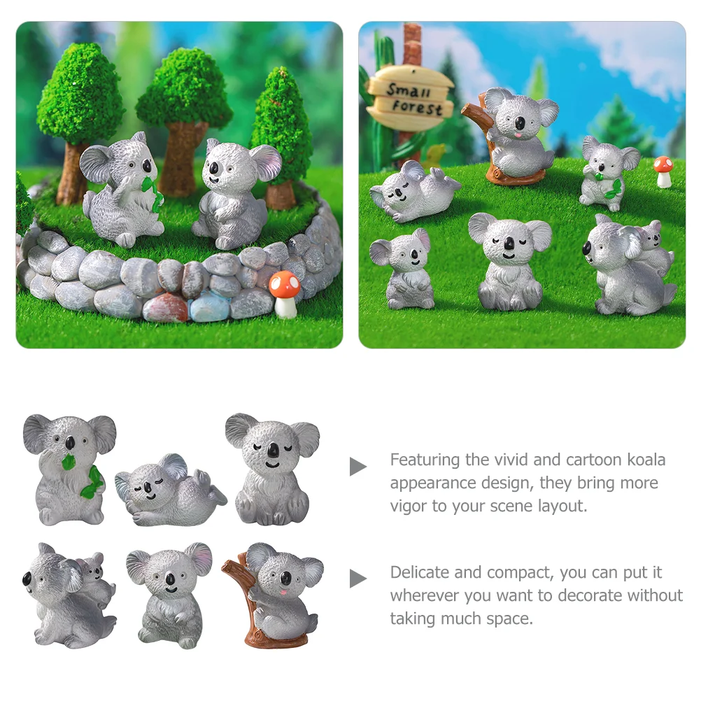 6 ชิ้น Miniature Koala ตุ๊กตาเรซิ่นหัตถกรรมน่ารักสัตว์ตกแต่งภูมิทัศน์ nament บ้านเค้กรถสวนรูปปั้น Tiny