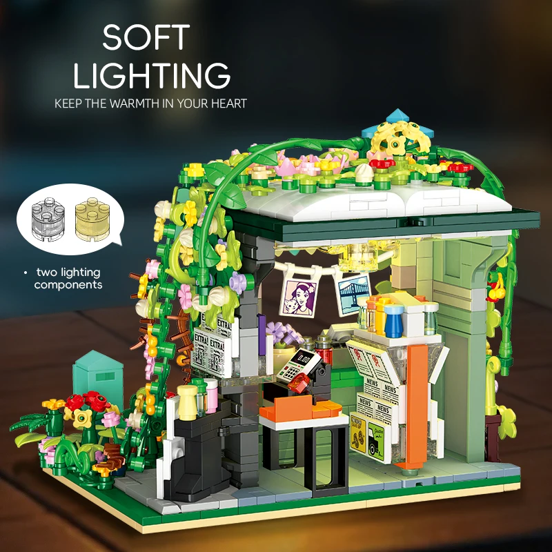 Juego de juguetes de bloques de construcción de modelo arquitectónico DIY, juguete de ensamblaje de parada de autobús modelo de escena de calle, juguete para regalo educativo para niñas.