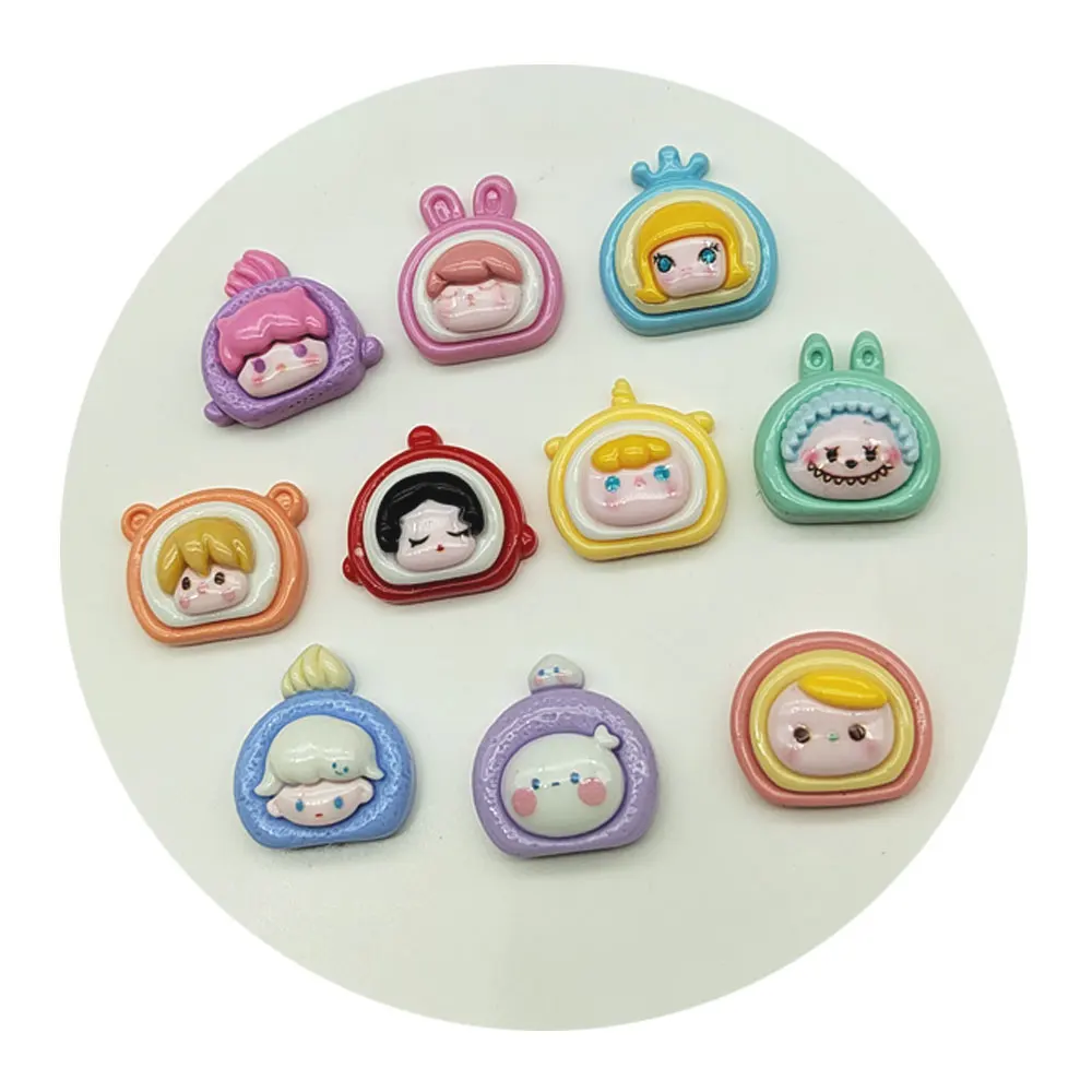 Resin Cartoon Girls Head Flatbacks Cabochon  Embellishments For DIY  Doll House Play Toy Accessories