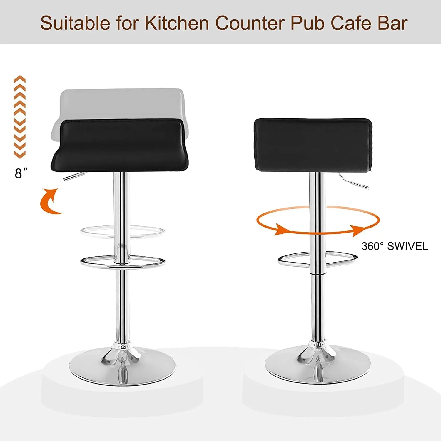 Ajustável giratória Bar Stools Set para Kitchen Island e Bar, sem encosto e moderno, Counter Height, preto, sem braços, 4