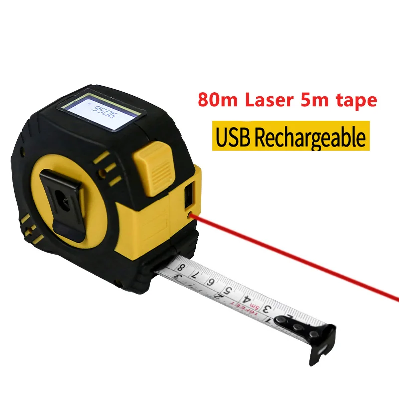 Multifunctionele laserafstandsmeter Oplaadbaar 80m met 5m tape LCD-scherm met achtergrondverlichting Lasertape Afstandsmeting