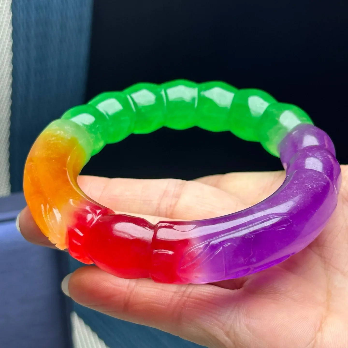 Nature ice Burmese Jade jadeite artistic carving bracelets bangle