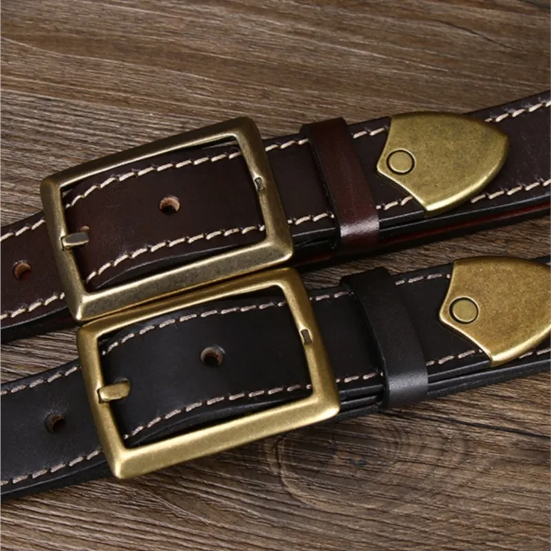 Thickened belt cowskin vegetable-tanned double-sided men's leather pin casual