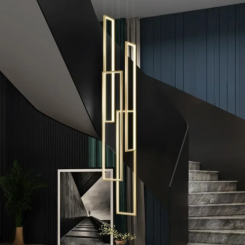 Modern Stair Led Chandeliers Lighting Home Decor Living Room Pendant Lights Duplex Villa Lamparas Loft Hanging Lamp Luminaria