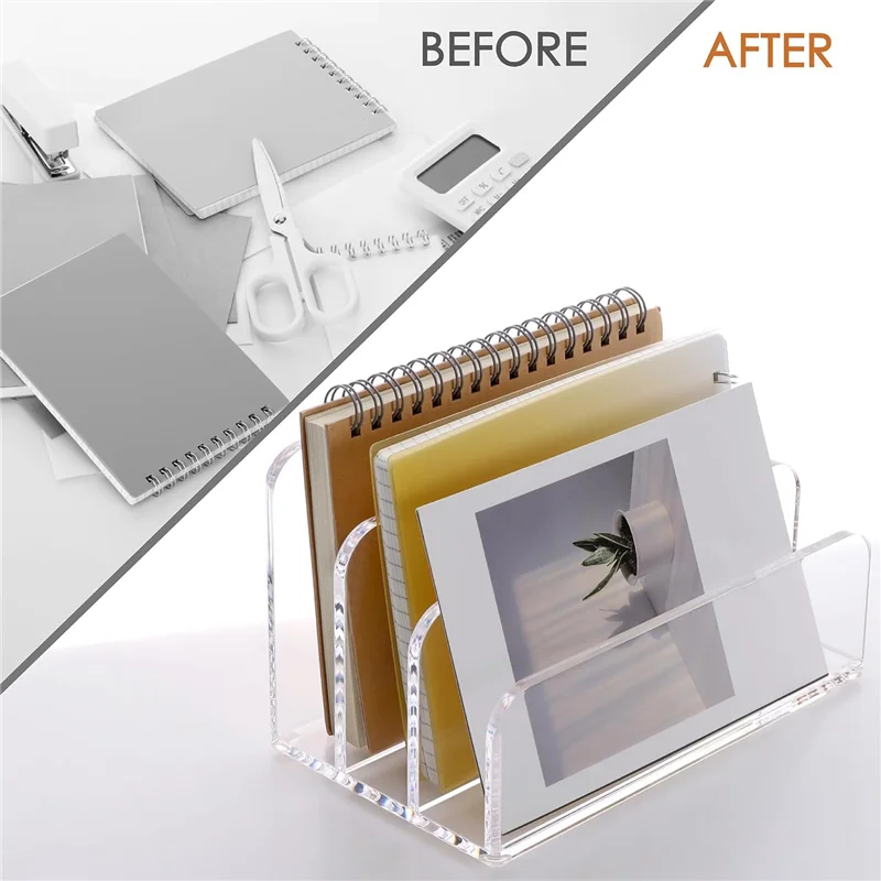 

3 Sections Clear Acrylic File Holder Clear Acrylic Bookends Book Stands Desk Organizer Holder For Documents Letter Book