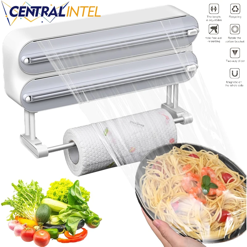 

Plastic Wrap Dispenser Cutter Reusable Cling Film Dispenser Dispenser with Slide Cutter for Aluminum Foil Tin Foil Baking Paper