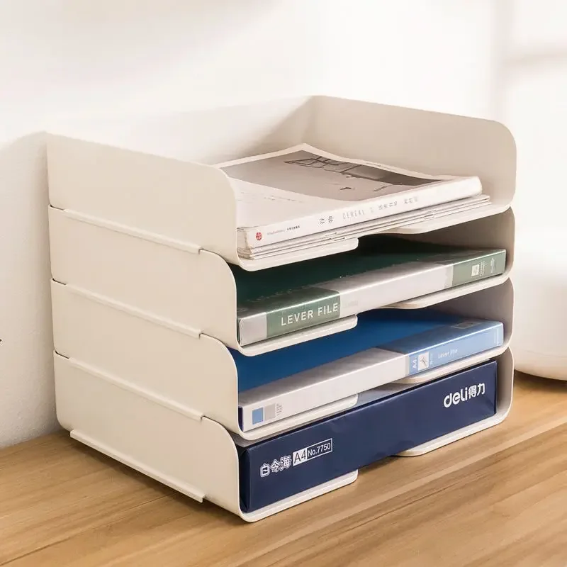New A4 Document Paper Organizer Desktop File Tray Organizer Rack Plastic Book Shelf Storage Holder Office Stationery Storage Box