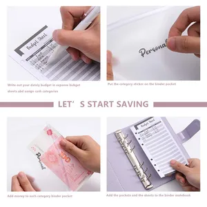 Planejador de pasta de orçamento A5 com 5 envelopes de dinheiro e páginas de plano, pasta de caderno de couro PU colorida 8 principais vendas caderno de fichario - №2