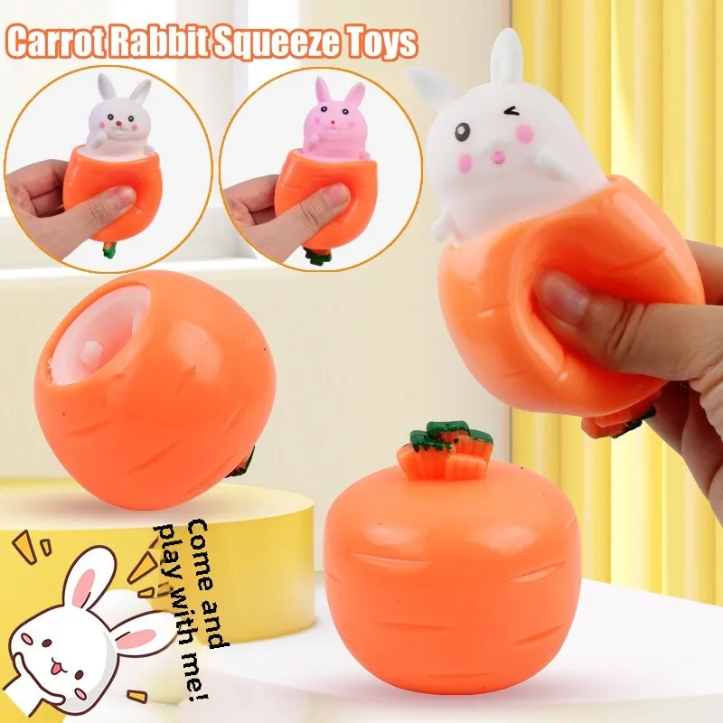 Squishy Carrot Rabbit Squeeze Telescopic Toys Kids Children's Radish Rabbit Cup Pinch Music Toy Creative Stress Relief Gift