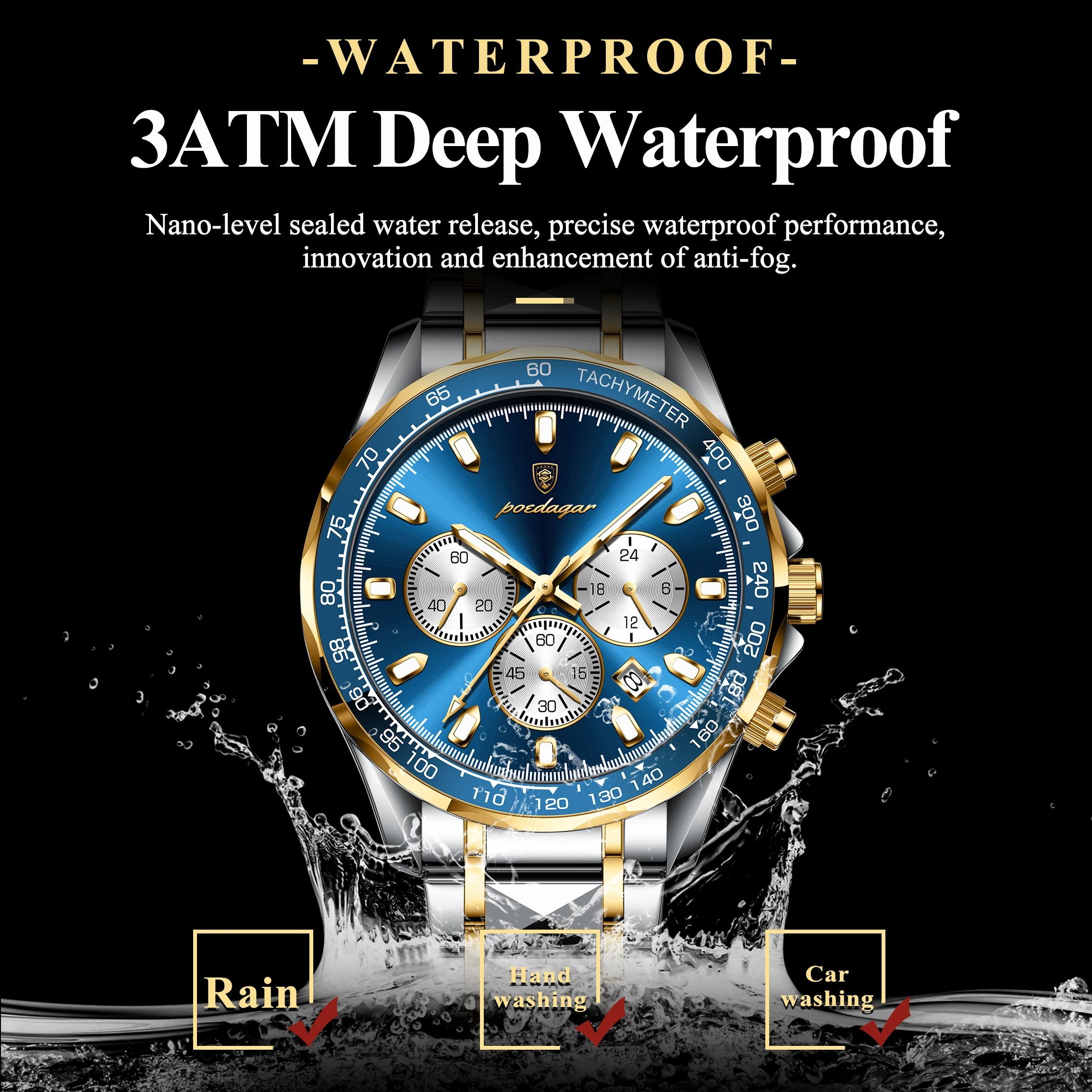 Poedagar relógios masculinos de luxo à prova dwaterproof água luminosa data cronógrafo relógio para homem aço inoxidável moda esportes quartzo relógio masculino