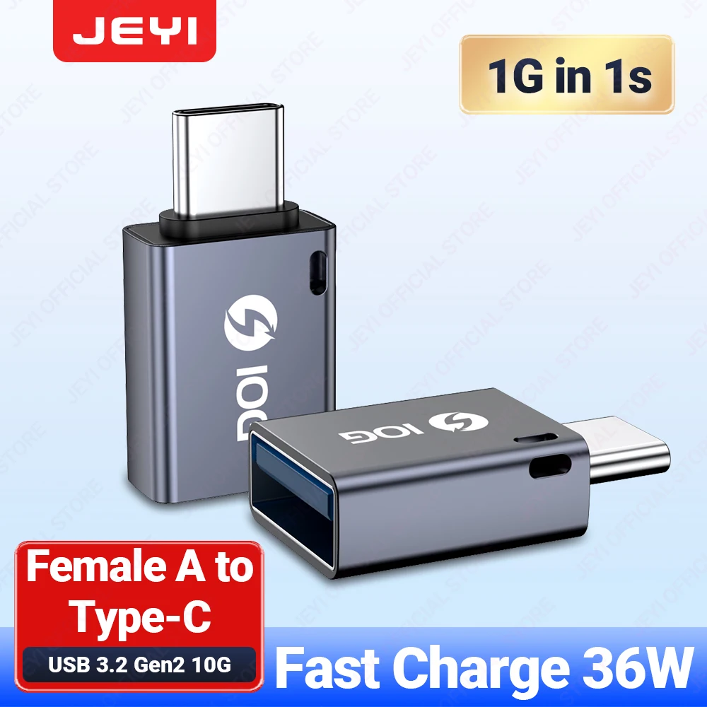 JEYI USB 3.2 to Type C OTG 10G Adapter, 36W Fast Charge Type C to USB 3.2 Converter,  Male C to C 40Gbps Support Thunderbolt 3